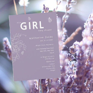 Butterfly It's a Girl Lavender Baby Shower Invitation