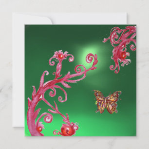 BUTTERFLY  JADE GREEN bright pink,red Invitation