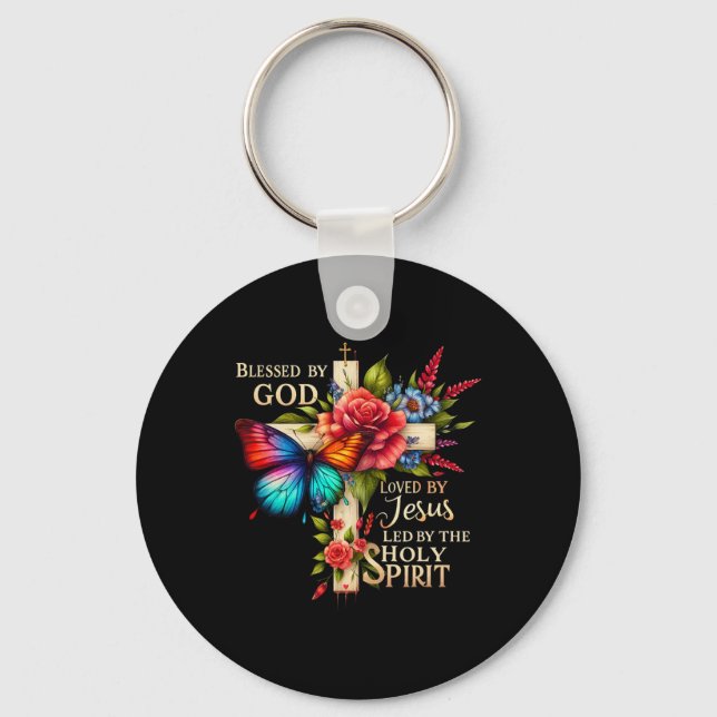 Butterfly Jesus Easter Day Blessed  Key Ring (Front)
