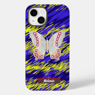 Butterfly  Jewelry  Abstract blue yellow stripes Case-Mate iPhone 14 Case
