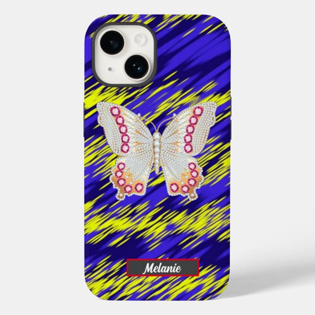 Butterfly  Jewelry  Abstract blue yellow stripes Case-Mate iPhone Case (Back)