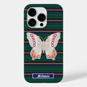 Butterfly  Jewelry  Abstract green navy stripes Case-Mate iPhone 14 Pro Case