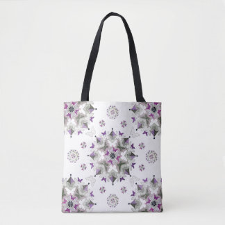 Butterfly Kaleid Print Tote Bag, Purple & Gray Bag