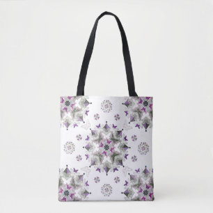 Butterfly Kaleid Print Tote Bag, Purple & Grey Bag