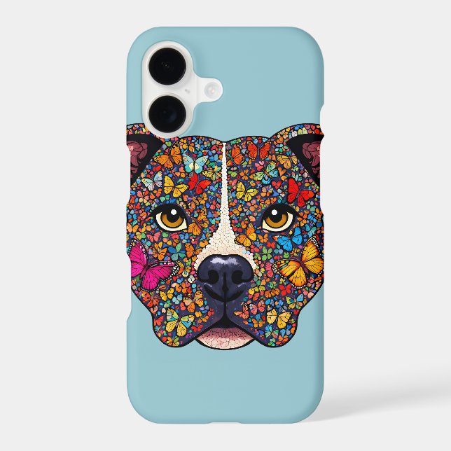 Butterfly Kaleidoscope Pitbull Portrait Blue Phone (Back)