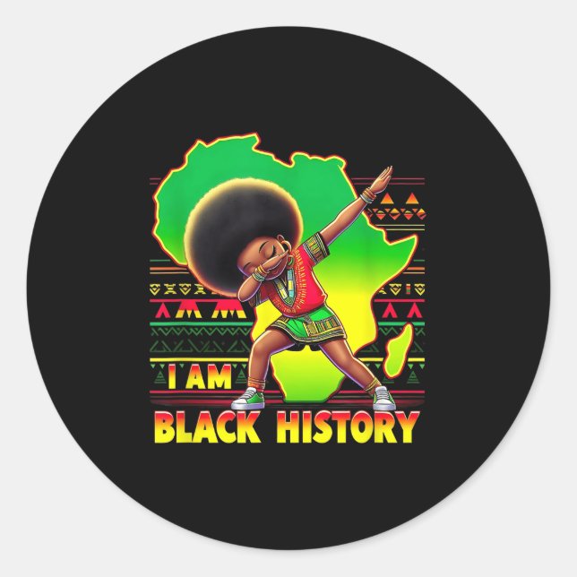 Butterfly Kid Girl I Am Black History Month Africa Classic Round Sticker (Front)