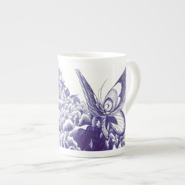 "Butterfly Kiss" Peony Bone China Mug (Front Right)