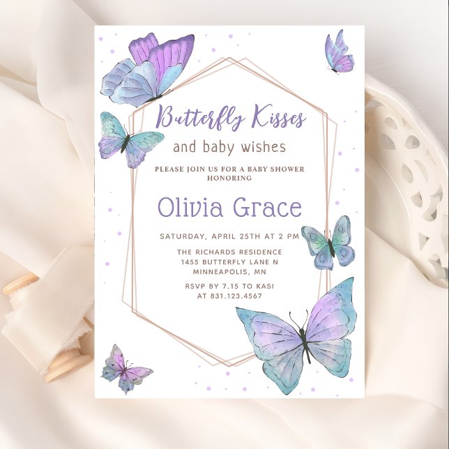 Butterfly Kisses and Baby Wishes Baby Shower Invitation (Creator Uploaded)