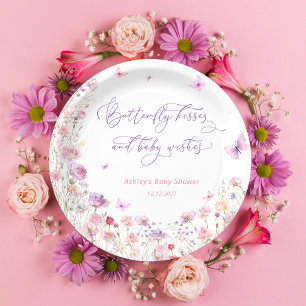  Butterfly Kisses and Baby Wishes Baby Shower Paper Plate