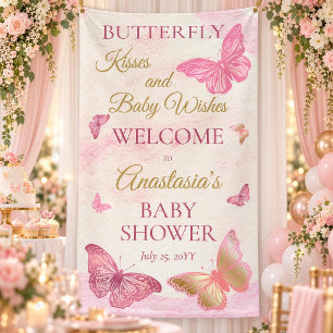 Butterfly Kisses and Baby Wishes Girl Baby Shower Banner