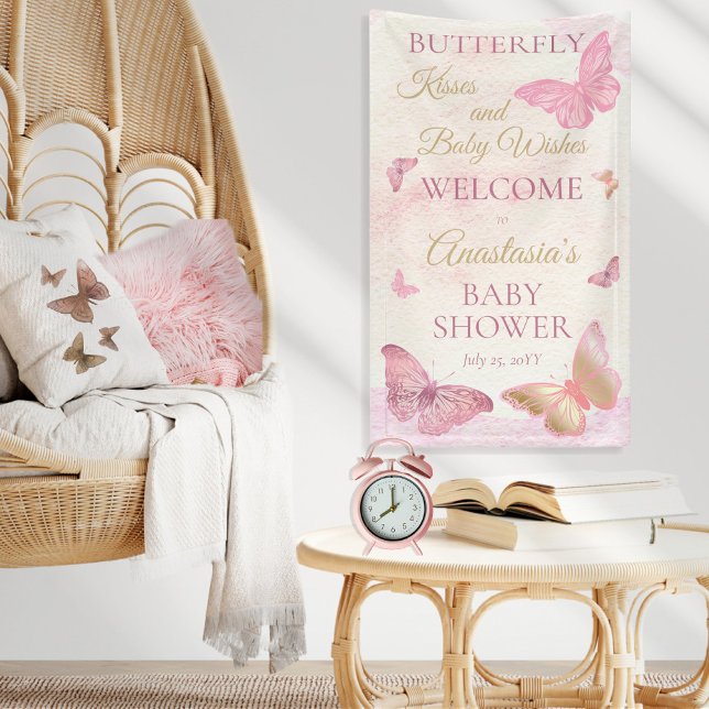 Butterfly Kisses and Baby Wishes Girl Baby Shower Banner (Creator Uploaded)
