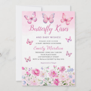 Butterfly Kisses and Baby Wishes girl Baby Shower Invitation