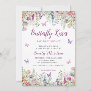 Butterfly Kisses and Baby Wishes Girl Baby Shower  Invitation