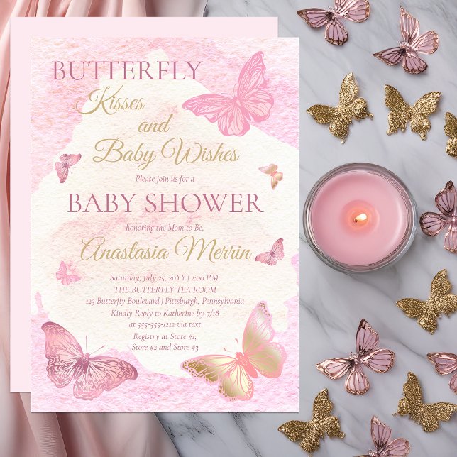 Butterfly Kisses and Baby Wishes Girl Baby Shower Invitation (Butterfly Kisses and Baby Wishes Pink Girl Baby Shower Invitation - Print | Digital Download)