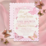 Butterfly Kisses and Baby Wishes Girl Baby Shower Invitation<br><div class="desc">Sweetly pink,  mauve,  blush and gold "Butterfly Kisses and Baby Wishes" girl Baby Shower design featuring butterflies in various colour cordinated combinations on a watercolor background of light blush and pink.  Composite design by Holiday Hearts Designs.</div>