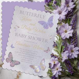 Butterfly Kisses and Baby Wishes Girl Baby Shower Invitation