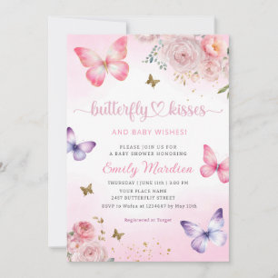 Butterfly Kisses and Baby Wishes Girl Baby Shower  Invitation