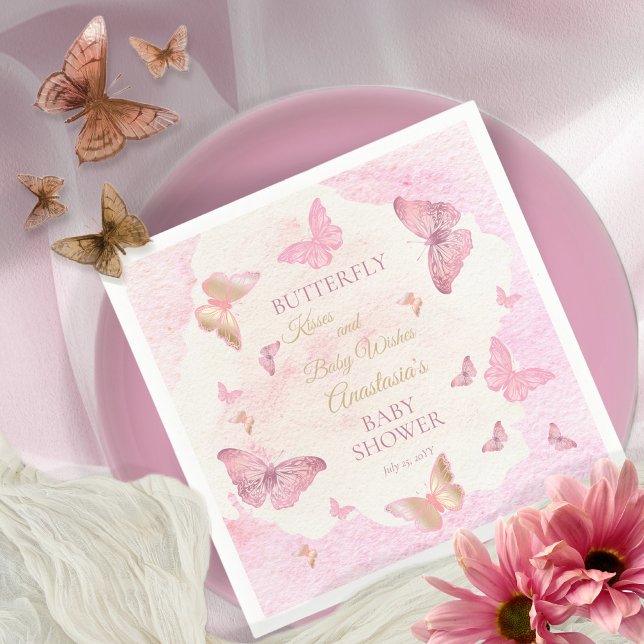 Butterfly Kisses and Baby Wishes Girl Baby Shower  Napkin (Creator Uploaded)