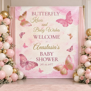 Butterfly Kisses and Baby Wishes Girl Baby Shower Tapestry