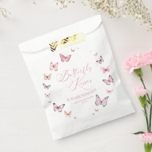 Butterfly Kisses and Baby Wishes Pink Baby Shower Favour Bag