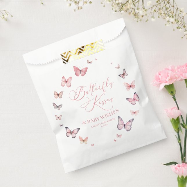 Butterfly Kisses and Baby Wishes Pink Baby Shower  Favour Bag (Sealed)