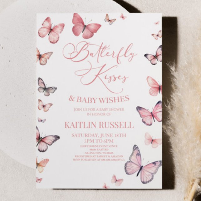 Butterfly Kisses and Baby Wishes Pink Baby Shower  Invitation (Creator Uploaded)