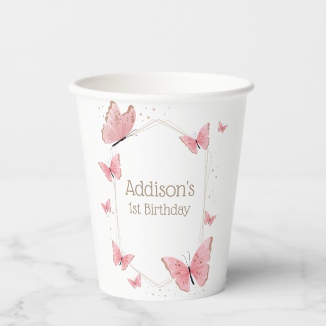 Butterfly Kisses and Birthday Wishes Birthday Pape Paper Cups (Front)