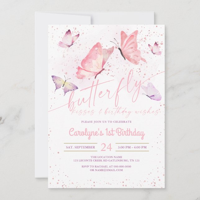 Butterfly Kisses and Birthday Wishes Invitation (Front)
