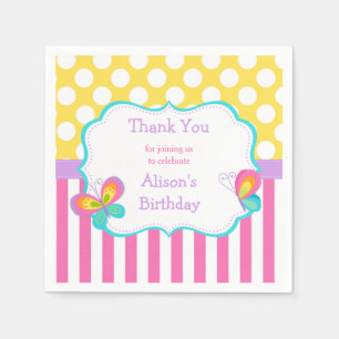 Butterfly Kisses and Birthday Wishes Party Napkin