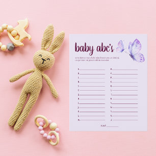 Butterfly Kisses Baby Shower ABC Game Purple