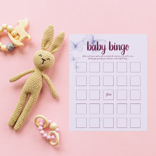 Butterfly Kisses Baby Shower Bingo Game   Purple