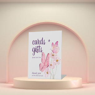 Butterfly Kisses Baby Shower Cards & Gifts Pink Pedestal Sign