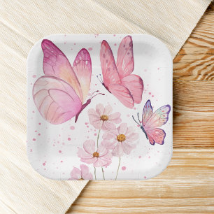 Butterfly Kisses Baby Shower   No Text   Pink Paper Plate