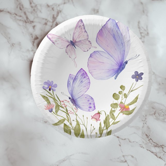 Butterfly Kisses Baby Shower | No Text | Purple Paper Plate (Creator Uploaded)