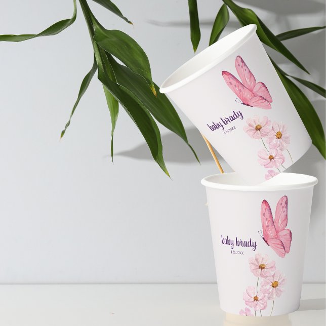 Butterfly Kisses Baby Shower | Pink Butterfly Paper Cups (Creator Uploaded)