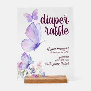 Butterfly Kisses Baby Wish   Diaper Raffle Purple Acrylic Sign