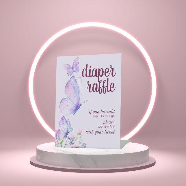 Butterfly Kisses Baby Wish | Diaper Raffle Purple Pedestal Sign (Creator Uploaded)