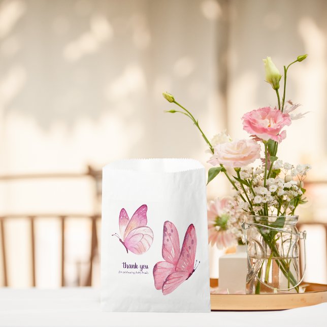 Butterfly Kisses & Baby Wishes Baby Shower | Pink  Favour Bag (Creator Uploaded)
