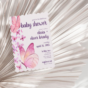 Butterfly Kisses & Baby Wishes   Baby Shower Pink Invitation