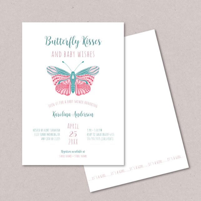 Butterfly Kisses + Baby Wishes girl baby shower Invitation (Creator Uploaded)