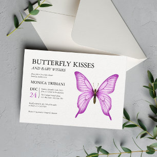 Butterfly Kisses Baby Wishes Minimal Girl Shower Invitation