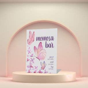 Butterfly Kisses & Baby Wishes   Momosa Bar Pink Pedestal Sign