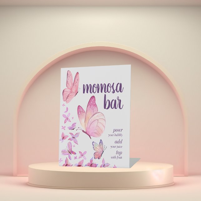 Butterfly Kisses & Baby Wishes | Momosa Bar Pink Pedestal Sign (Creator Uploaded)