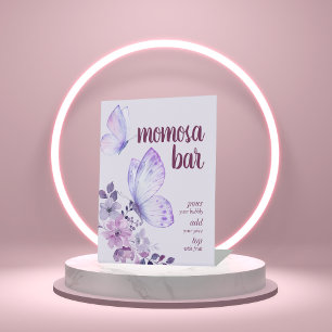 Butterfly Kisses & Baby Wishes Momosa Bar Purple Pedestal Sign