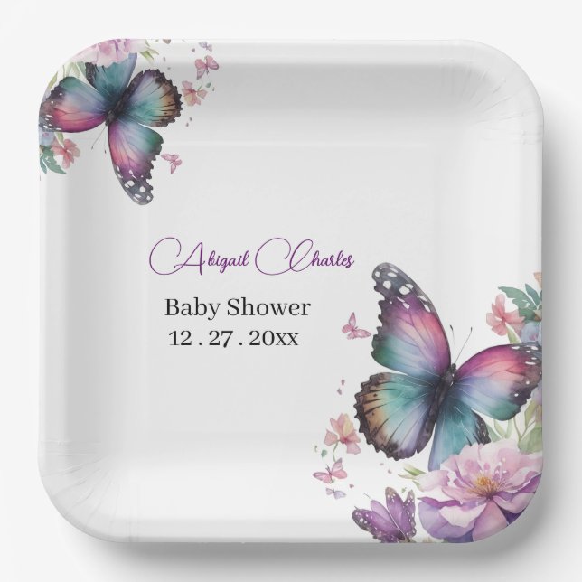 Butterfly kisses & baby Wishes Paper Plate (Front)