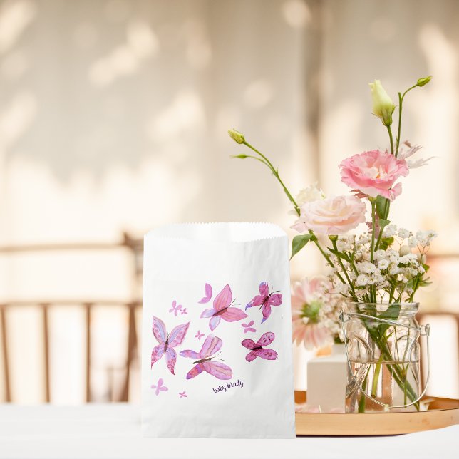 Butterfly Kisses & Baby Wishes | Pink Butterfly Favour Bag (Creator Uploaded)