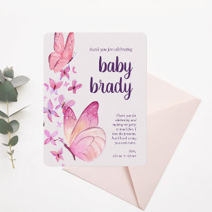 Butterfly Kisses & Baby Wishes   Pink Butterfly Thank You Card
