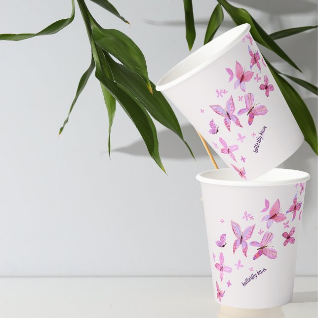 Butterfly Kisses & Baby Wishes | Pink Wrap Text Paper Cups (Creator Uploaded)