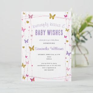 Butterfly Kisses & Baby Wishes Purple Baby Shower Invitation