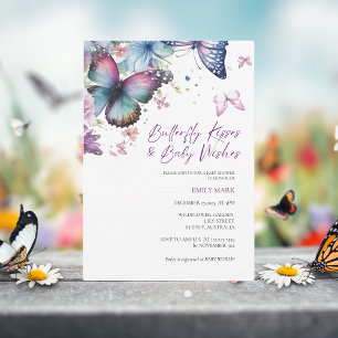 Butterfly kisses & Baby Wishes Purple baby shower  Invitation